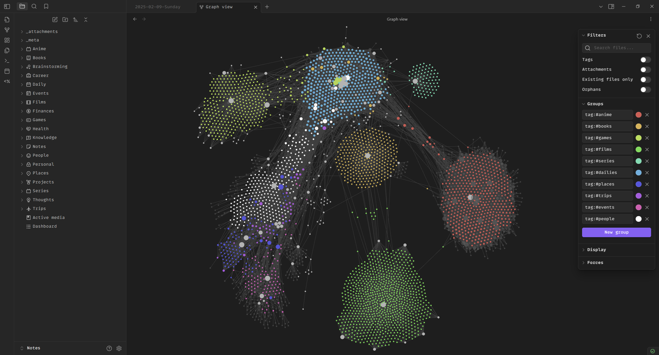 Screenshot of my Obsidian vault opened on the graph view